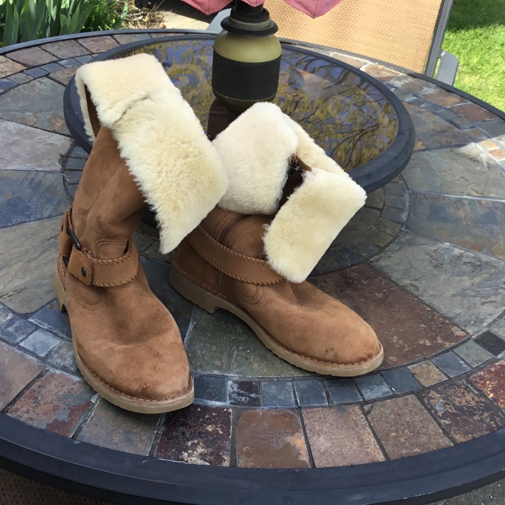 UGG Winter Boots with Shearling Cuff - Camel